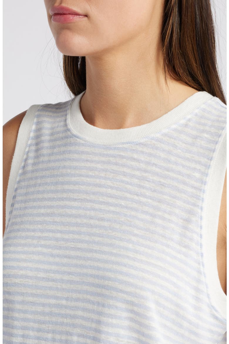 Stripe Organic Linen Muscle T-Shirt, Alternate, color, LIGHT CHAMBRAY MULTI