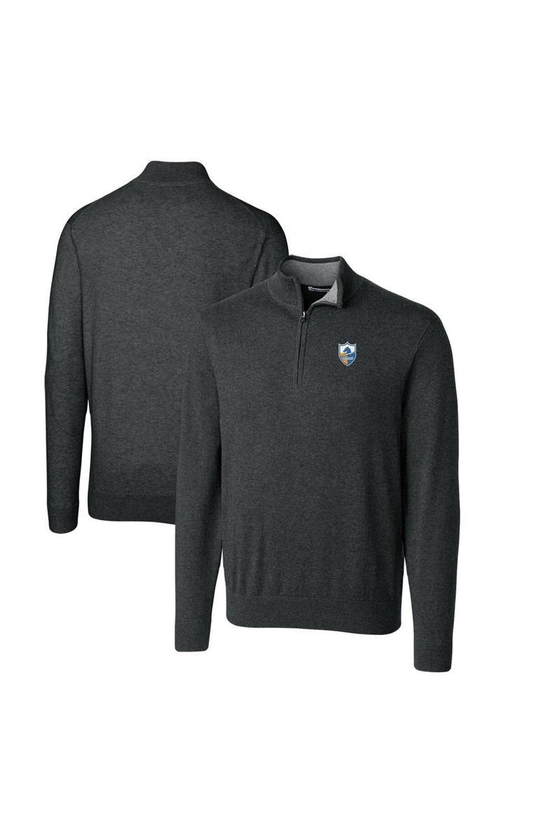 Cutter & Buck Men's Cutter & Buck Heather Charcoal Los Angeles Chargers Throwback Logo Lakemont Tri-Blend Big & Tall Quarter-Zip Pullover Sweater, Main, color, 