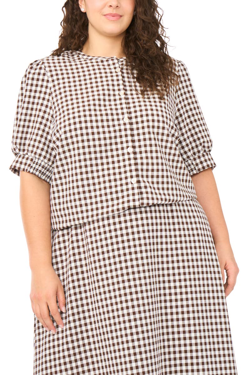 Halogen<sup>®</sup> Puff Sleeve Front Button Top, Main, color, Chicory Coffee