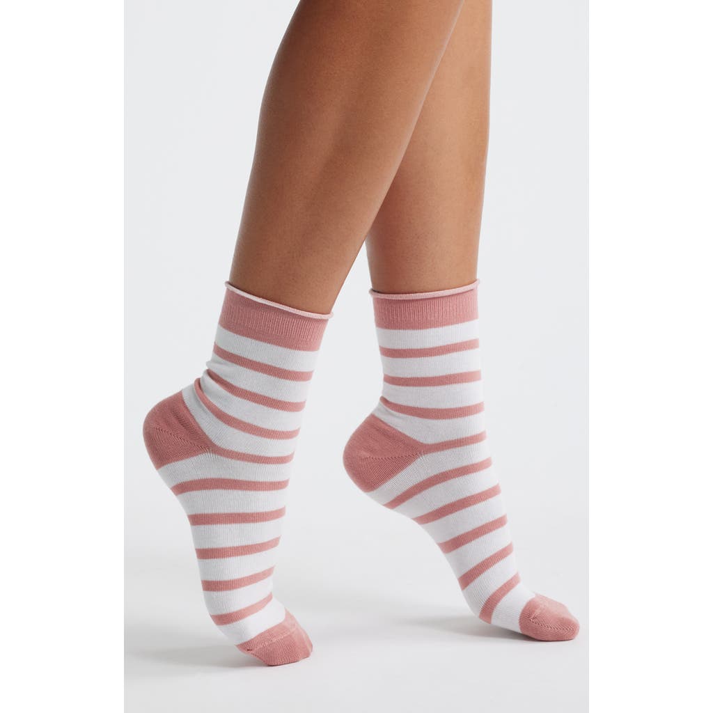 Nordstrom Roll Top Crew Socks In Pink Puff Stripe
