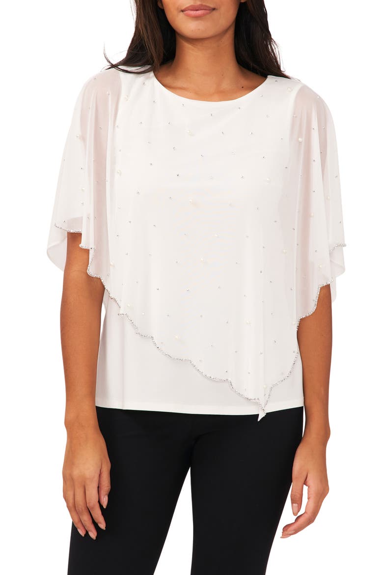 Rhinestone Overlay Top, Main, color, IVORY