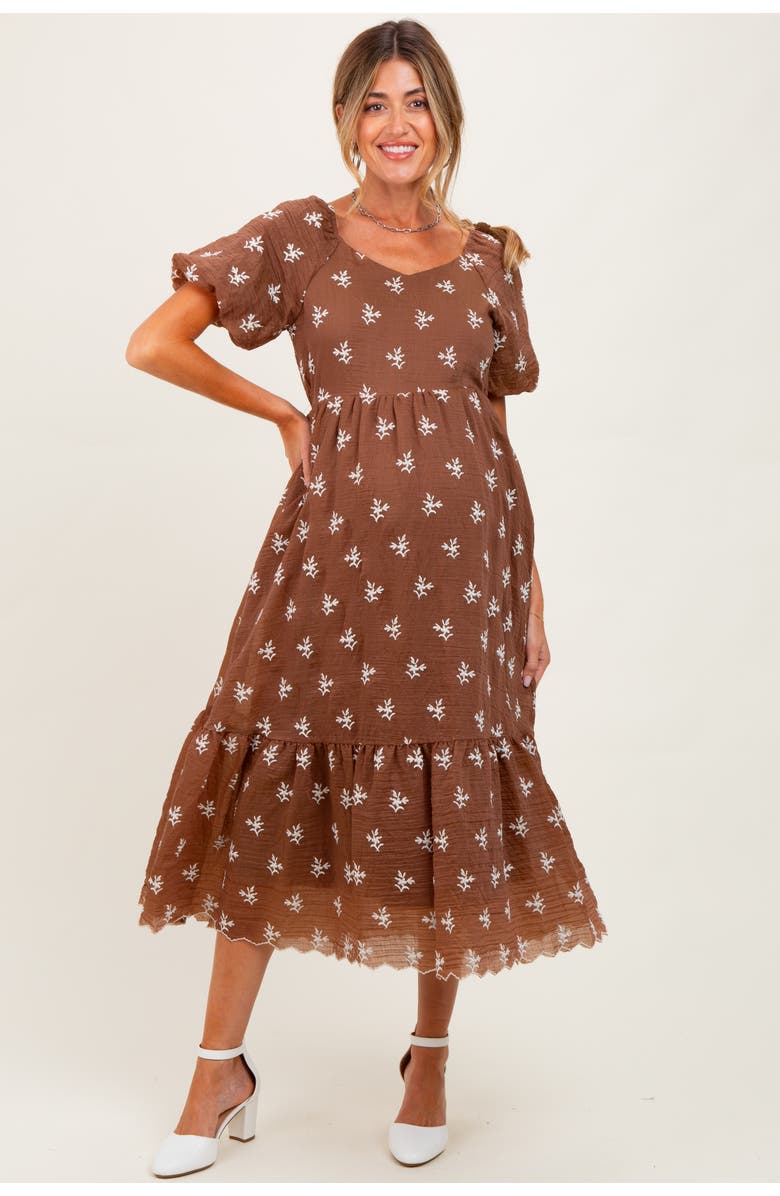 PinkBlush Floral Embroidered Tiered Midi Dress, Main, color, Brown