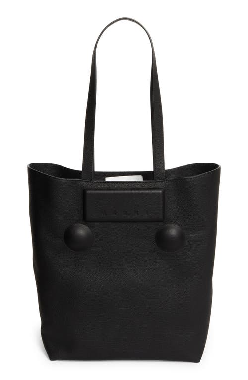 Marni Medium Trunkaroo Leather Shopper In Black