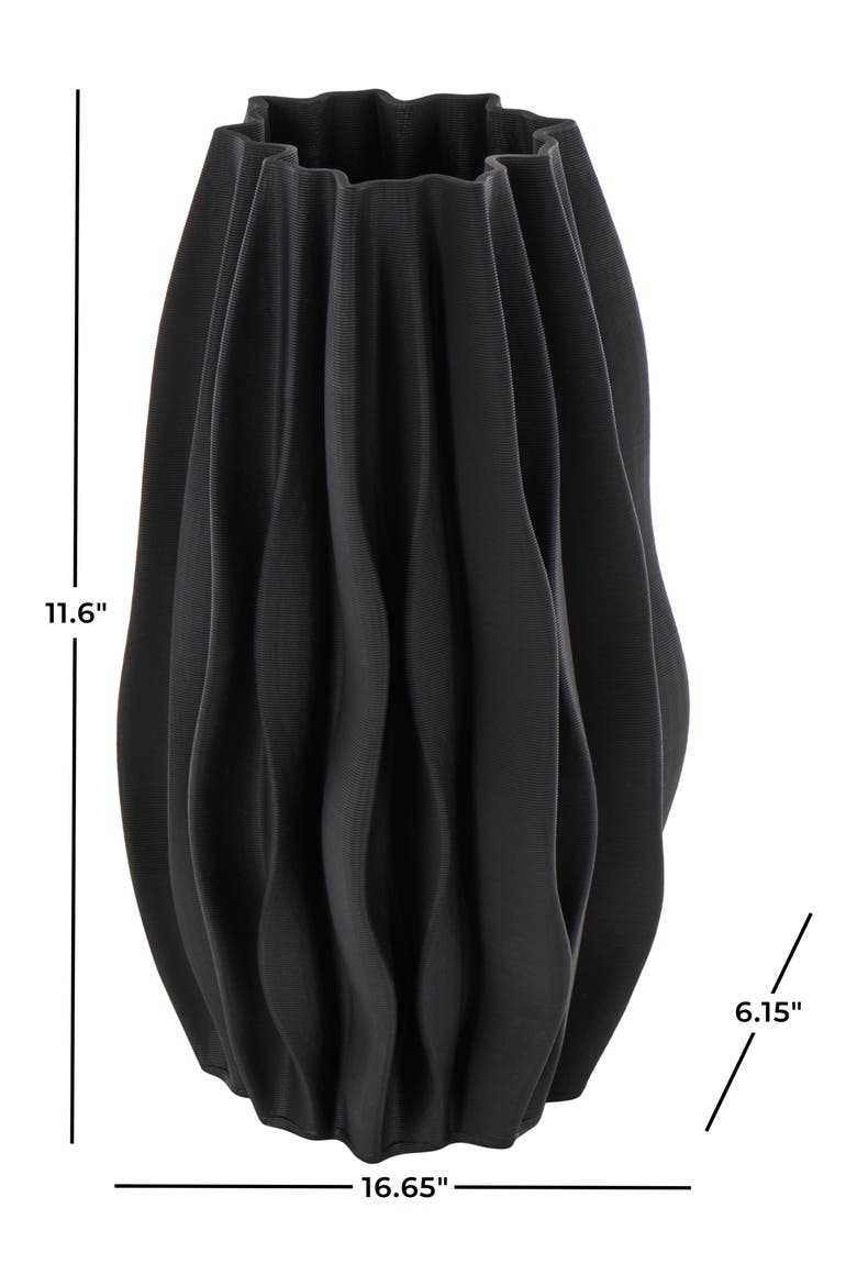 Ruffled Ceramic Vase, Alternate, color, BLACK
