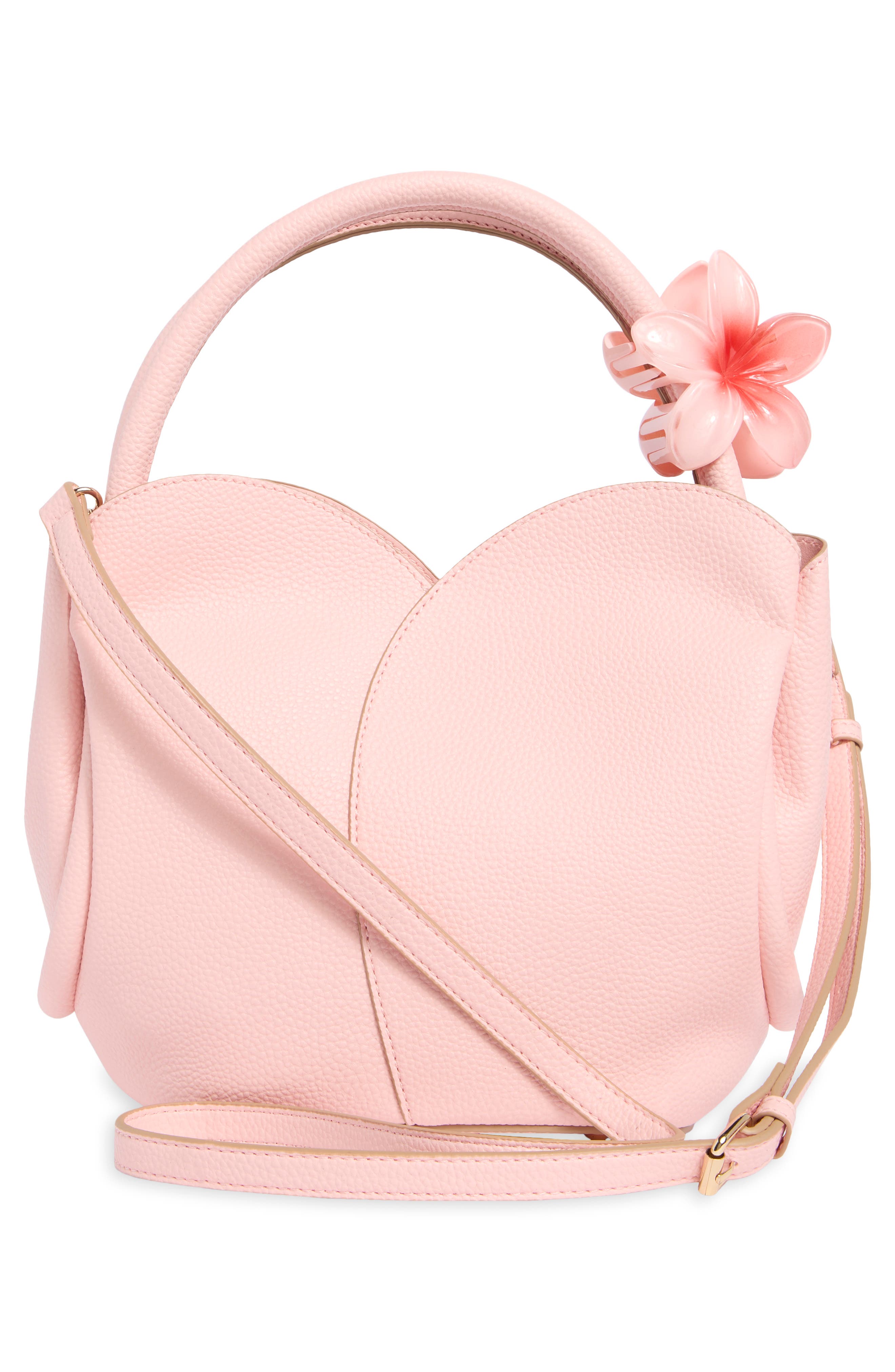 Nanette Lepore Tulip Satchel with Hibiscus Hair Tie, Alternate, color, Peachy Pink