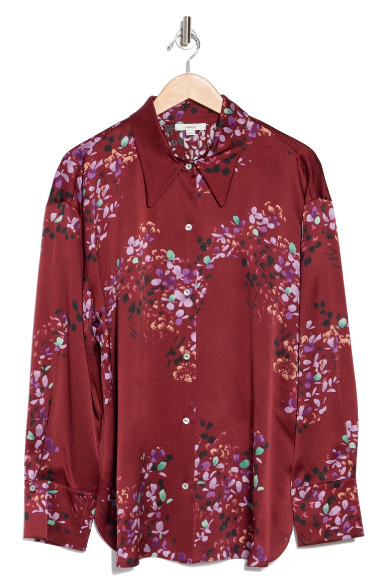 Forsythia Long Sleeve Silk Button-Up Shirt, Alternate, color, DK CINNAMON