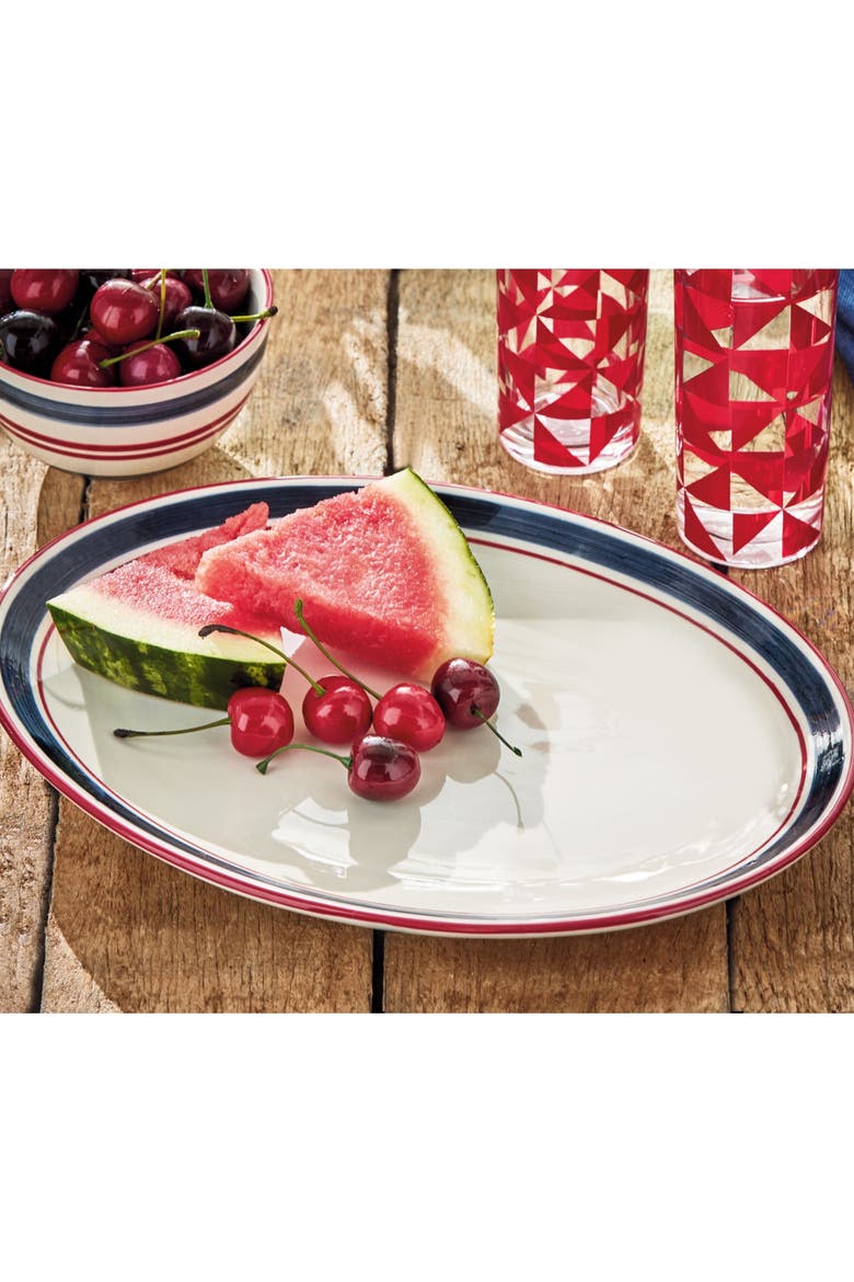Summer Stripe Serving Platter Dishwasher Safe Perfect for Entertaining, Alternate, color, White