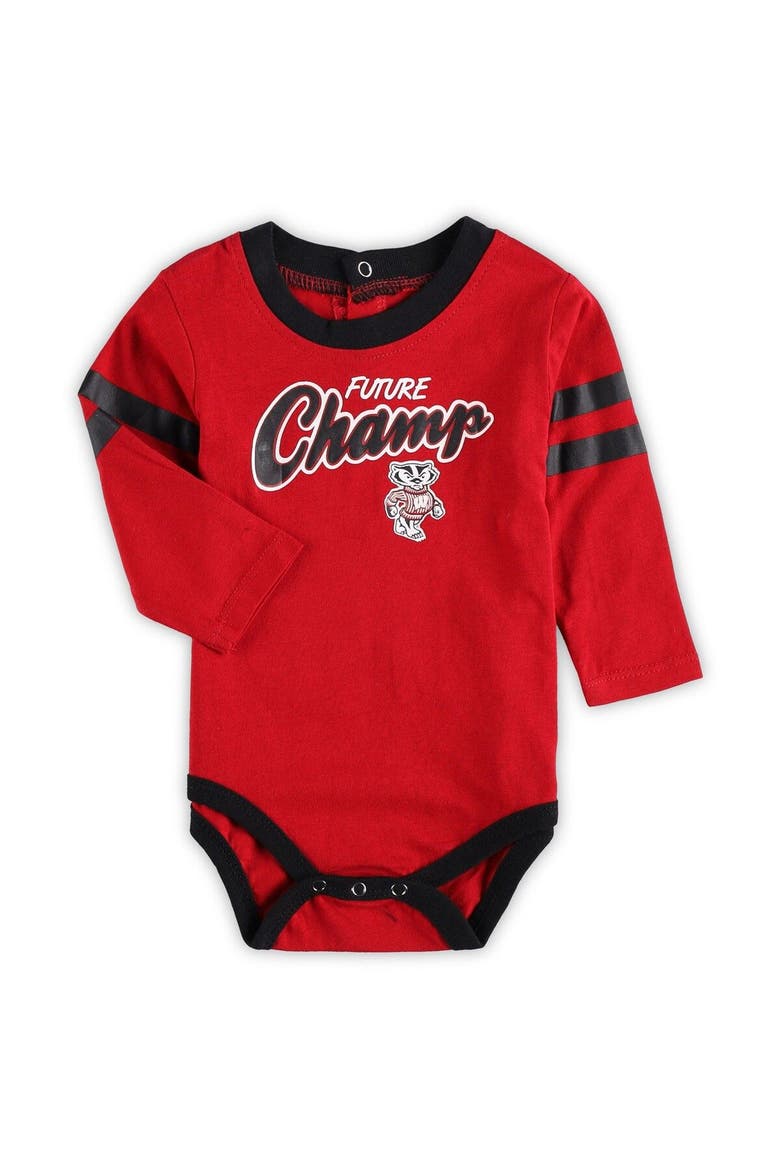 Newborn & Infant Red/Black Wisconsin Badgers Little Kicker Long Sleeve Bodysuit & Sweatpants Set, Alternate, color, Red