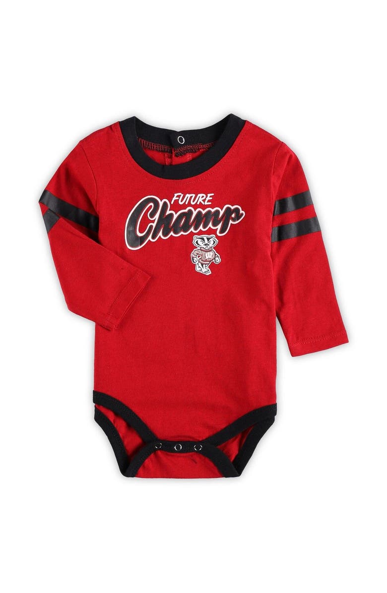 Outerstuff Newborn & Infant Red/Black Wisconsin Badgers Little Kicker Long Sleeve Bodysuit & Sweatpants Set, Alternate, color, 
