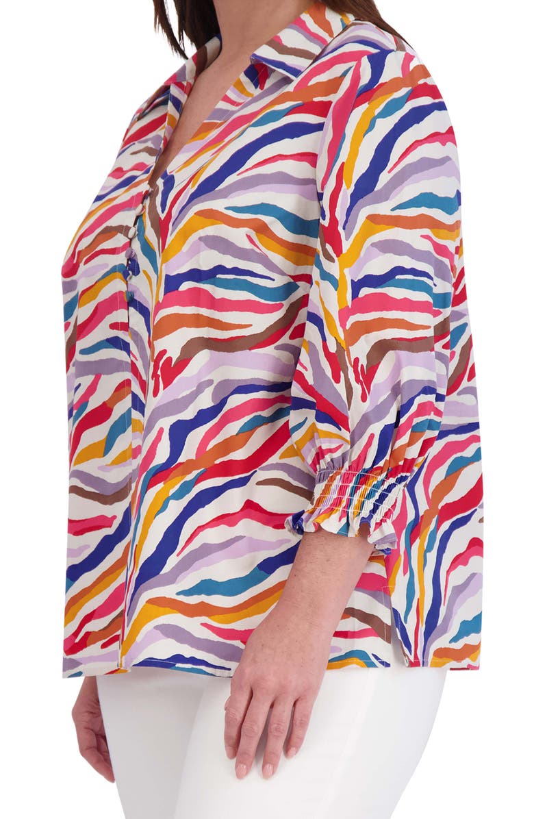 Foxcroft Alexis Stripe Smocked Sleeve Cotton Popover Top, Alternate, color, 