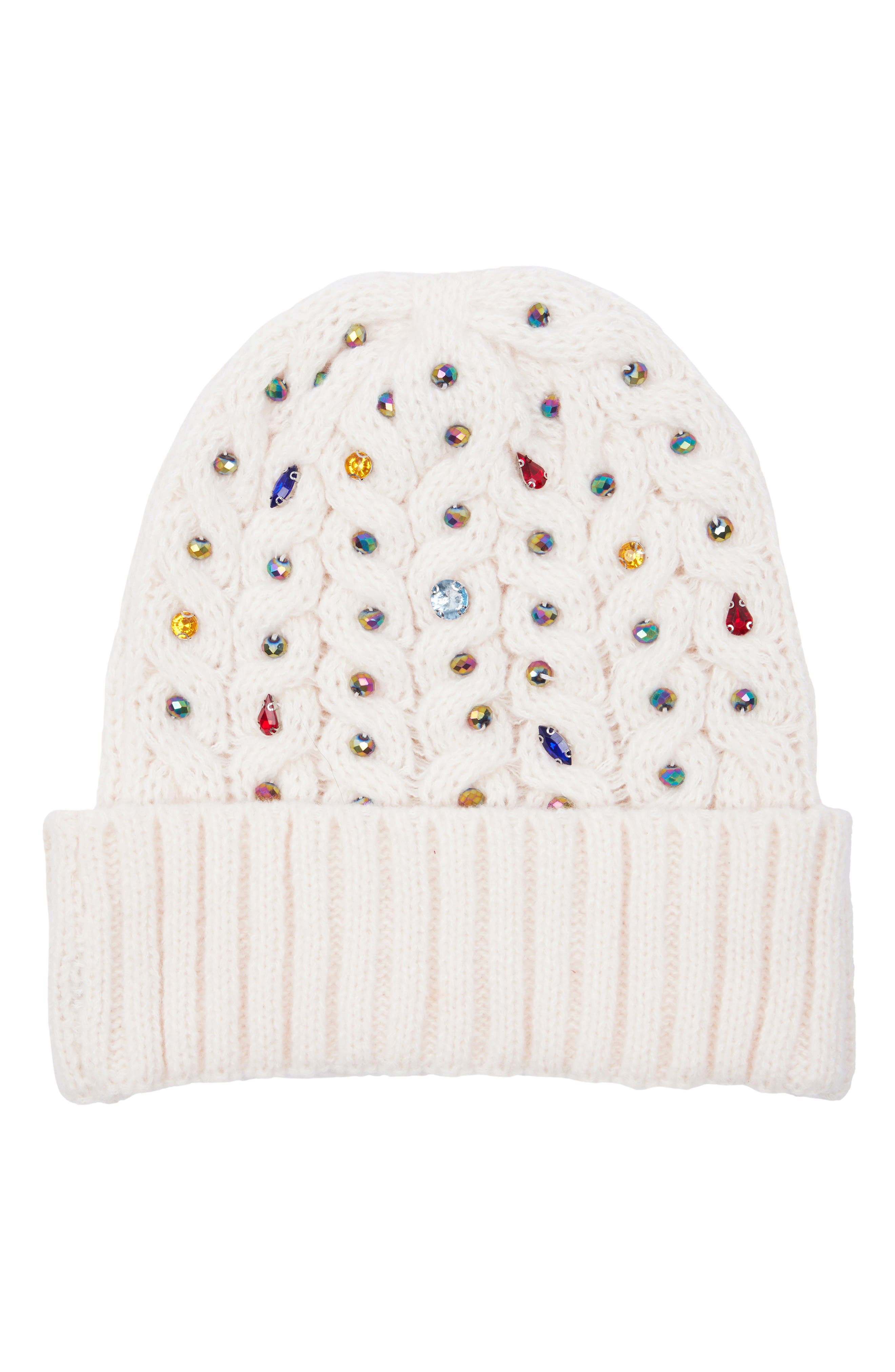 SAACHI Embellished Cable Knit Beanie