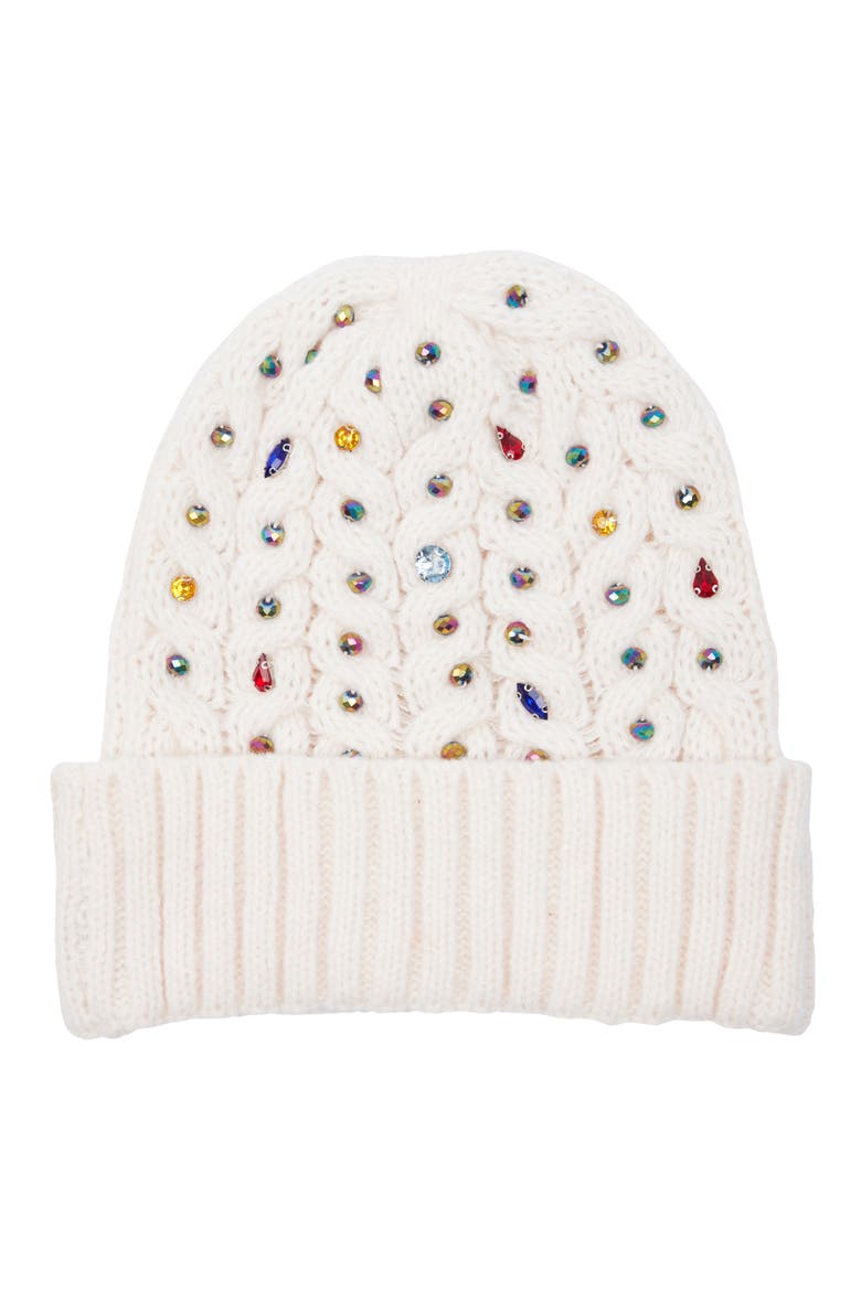Embellished Cable Knit Beanie, Main, color, IVORY