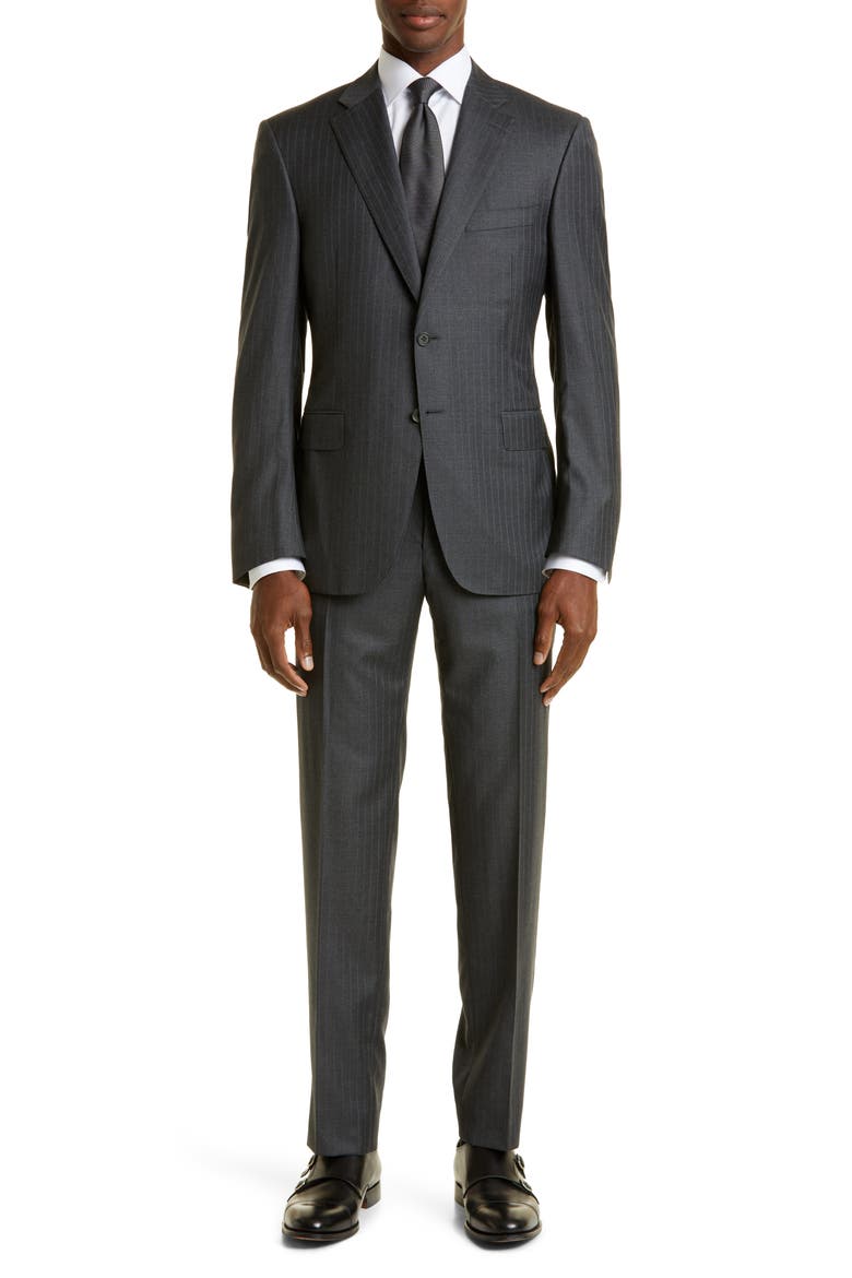Siena Stripe Wool Suit, Main, color, GREY