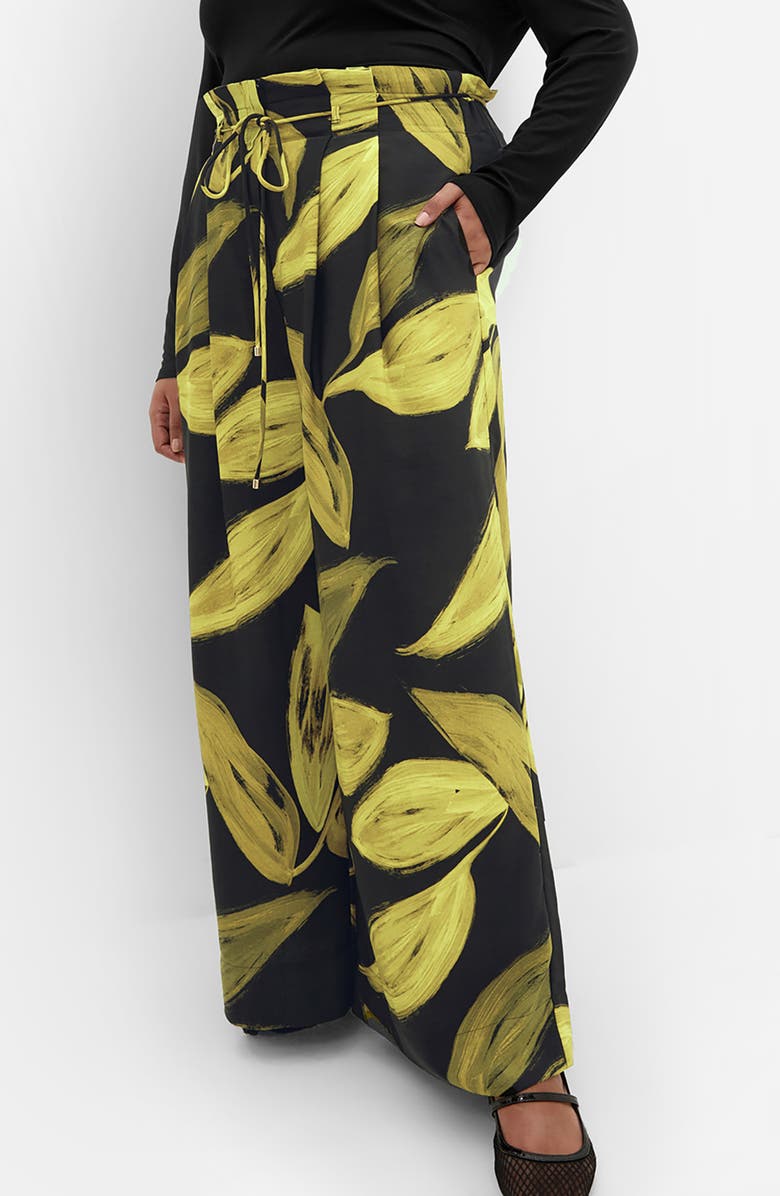 City Chic Shania Paperbag Waist Wide Leg Pants, Main, color, Abstract Zest