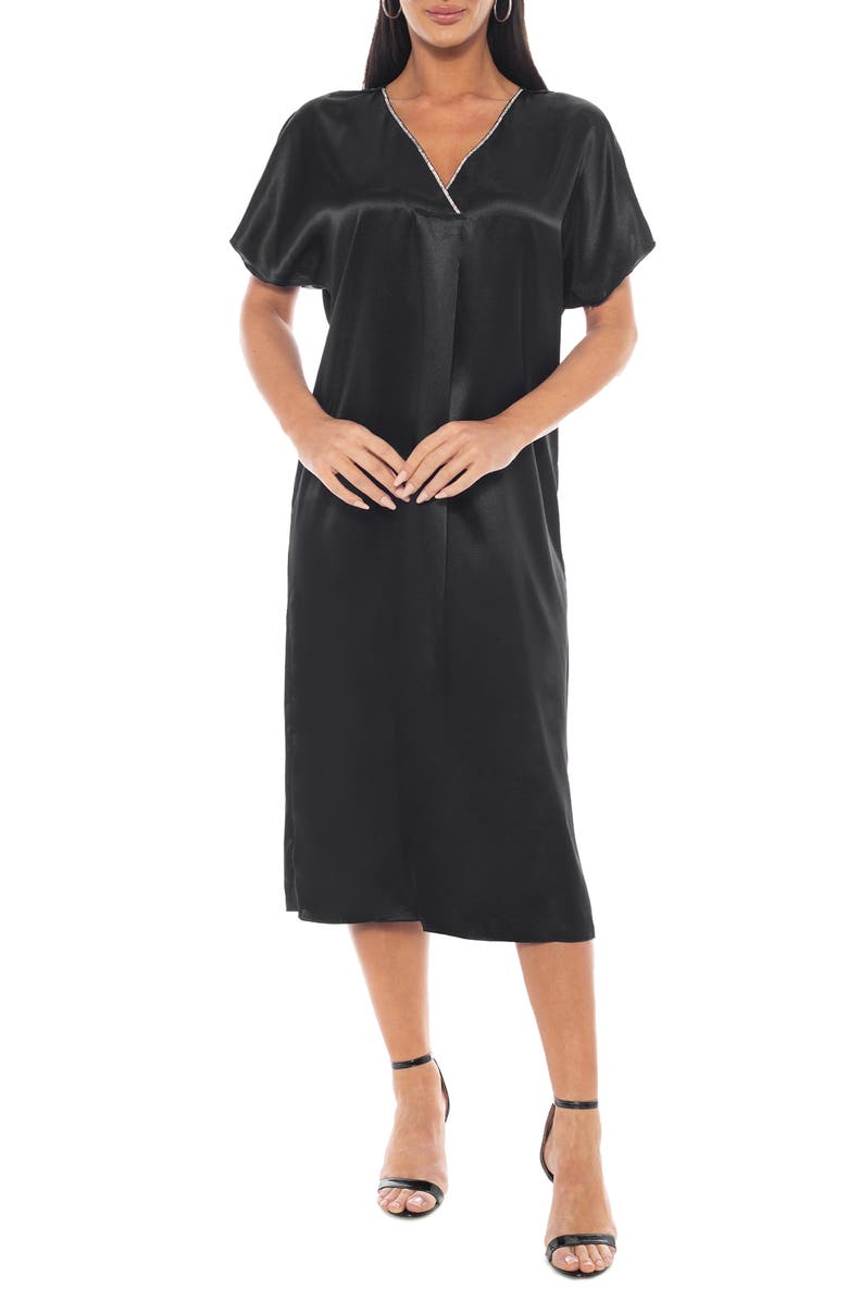 TASH AND SOPHIE Rhinestone Embellished Satin Caftan Dress, Main, color, Black/ Silver