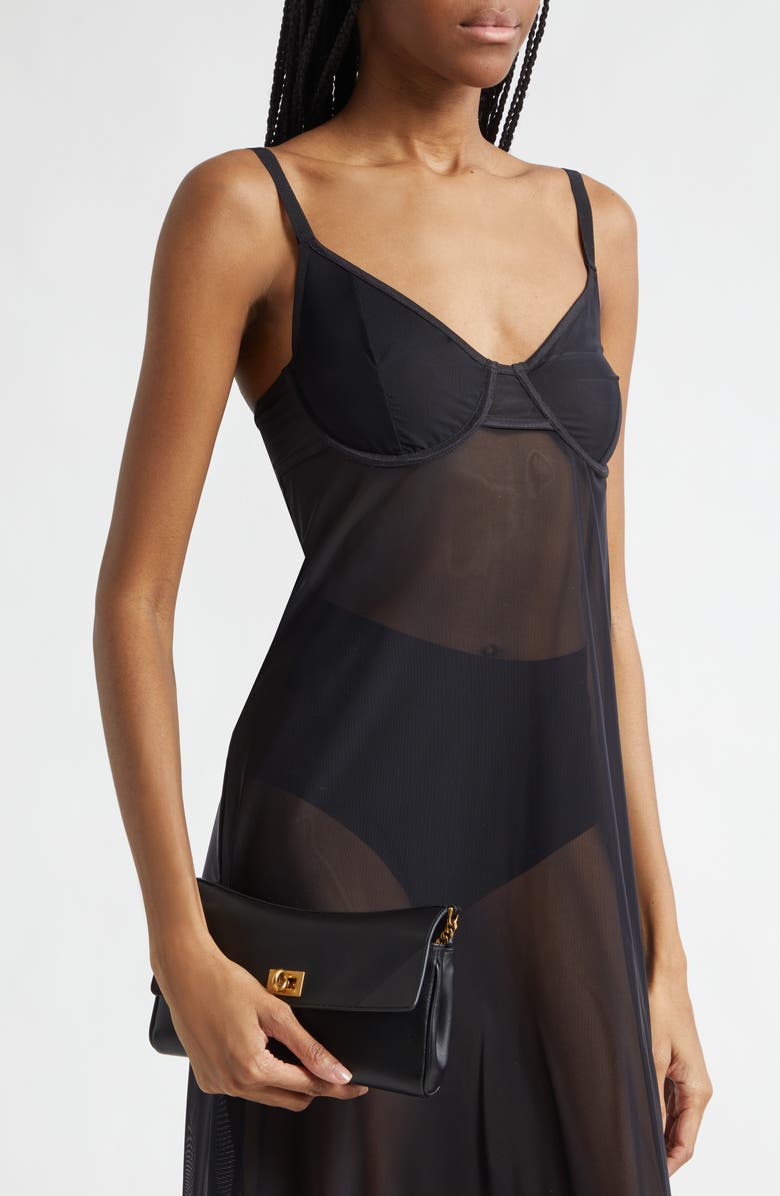 Balenciaga Rodeo Leather Wallet on a Chain, Alternate, color, 1000 Black