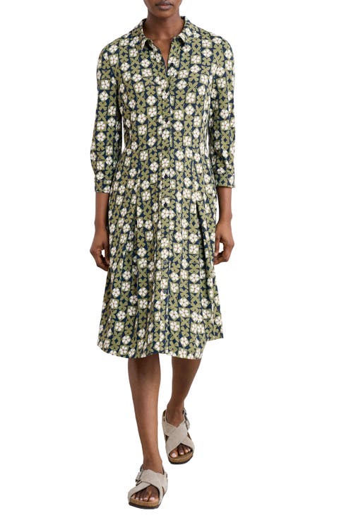 Cudden Print Organic Cotton Blend Midi Dress