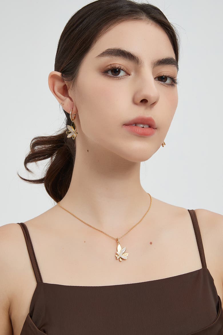 Pavé Butterfly Pendant Necklace, Alternate, color, Silver/Clear