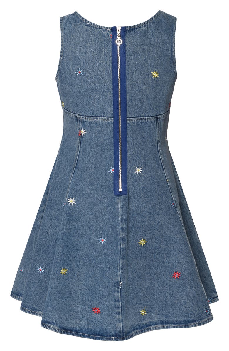Truly Me Kids' Floral Embroidered Fit & Flare Cotton Denim Dress, Alternate, color, Denim Blue
