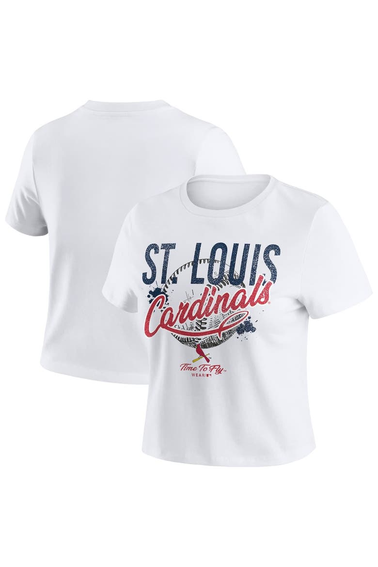 Women's WEAR by Erin Andrews  White St. Louis Cardinals Distressed Cropped Baby T-Shirt, Main, color, White