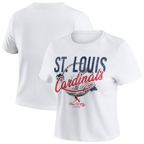 Women's WEAR by Erin Andrews  White St. Louis Cardinals Distressed Cropped Baby T-Shirt