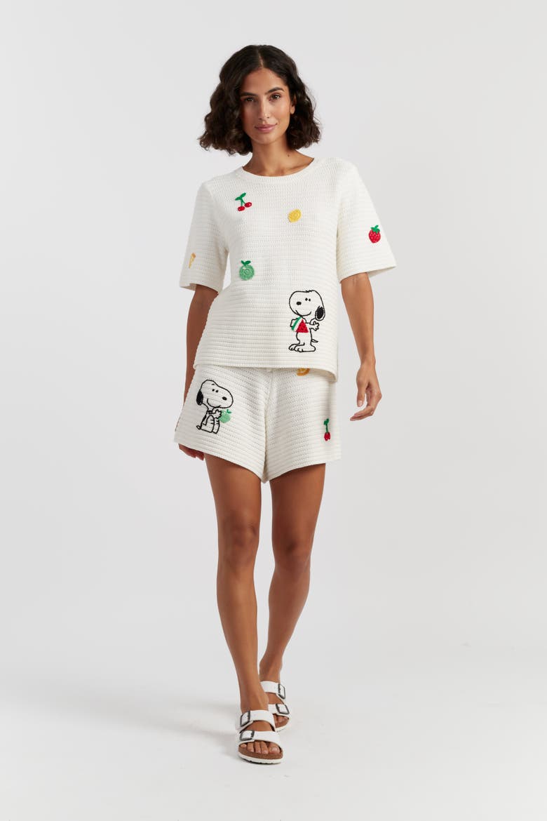 Cotton Snoopy Crochet Shorts, Alternate, color, Cream