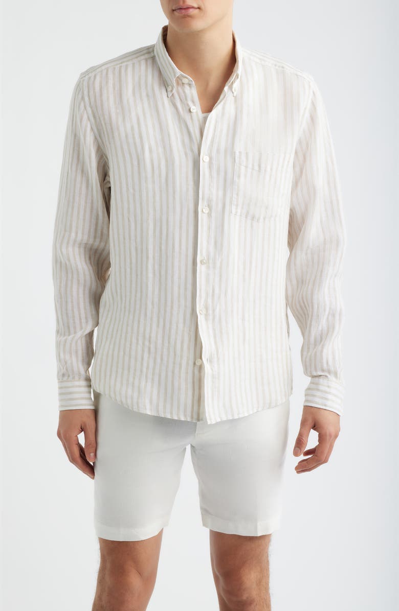 BOSS Liam Regular Fit Linen Button-Up Shirt, Main, color, Open Beige