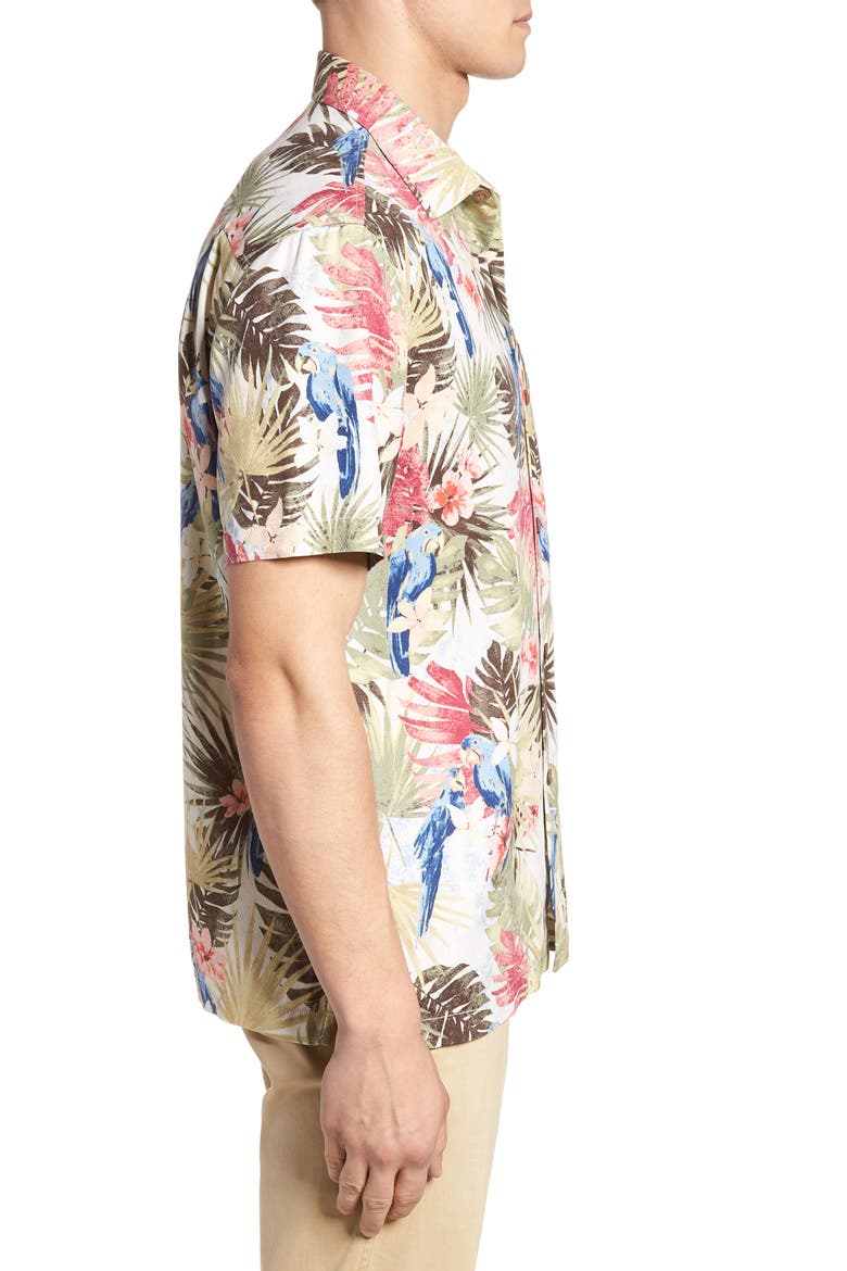 Marino Paradise Silk Camp Shirt, Alternate, color, COCONUT CREAM