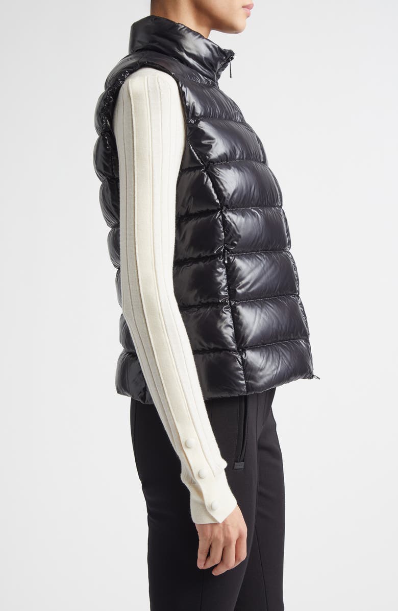Moncler Ghany Nylon Laqué Down Puffer Vest, Alternate, color, Black