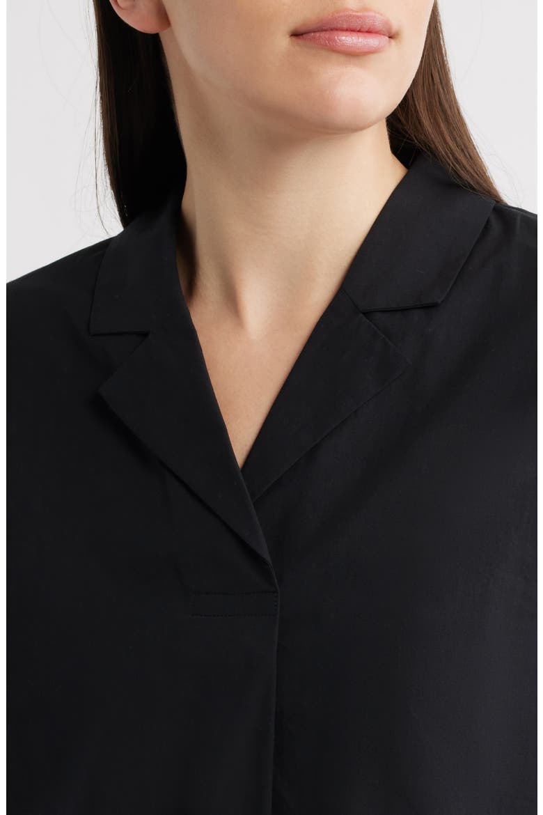 NOTCH COLLAR TOP W/ CUFFED CAP SLV, Alternate, color, BLACK