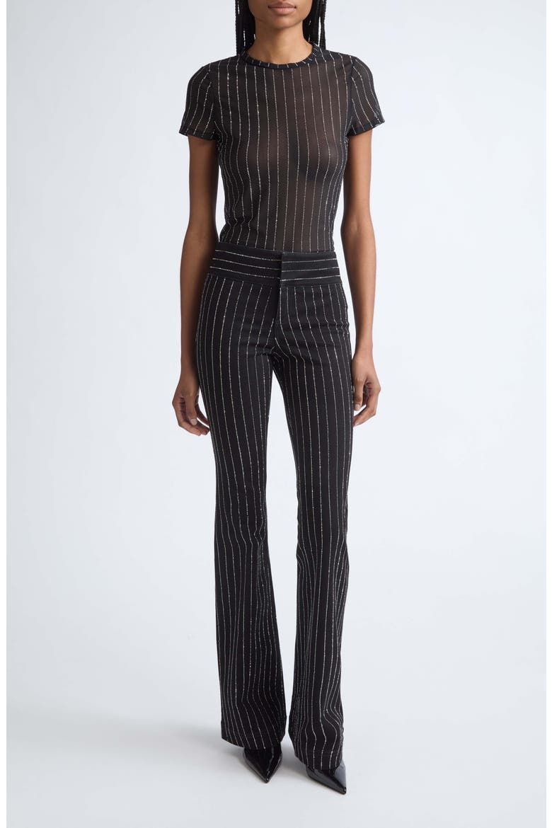 Crystal Embellished High Waist Flare Leg Pants, Alternate, color, BLACK/ CLEAR CRYSTAL