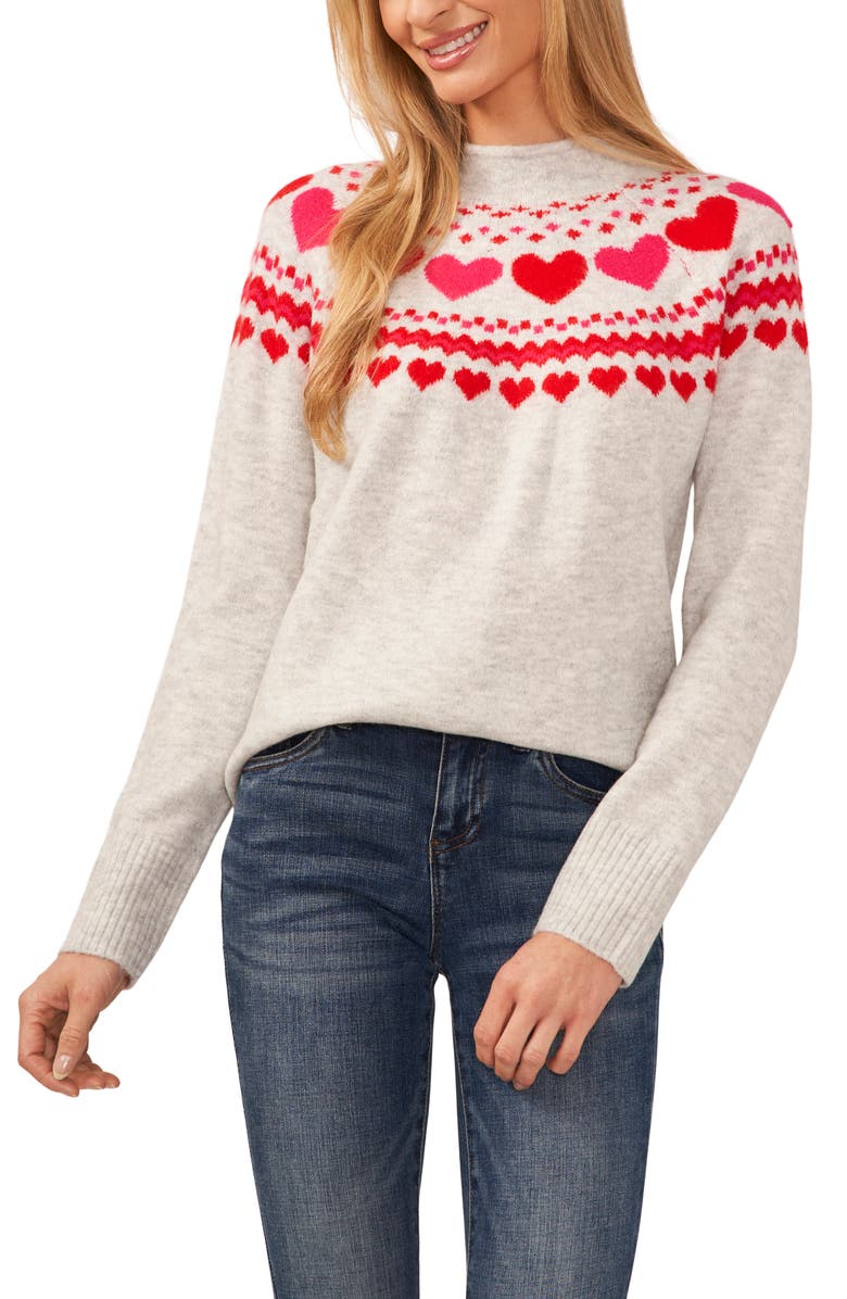 CeCe Fair Isle Heart Pattern Funnel Neck Sweater, Main, color,