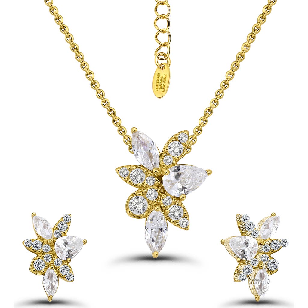 Christian Siriano Cubic Zirconia Cluster Pendant Necklace & Stud Earrings Set In Gold