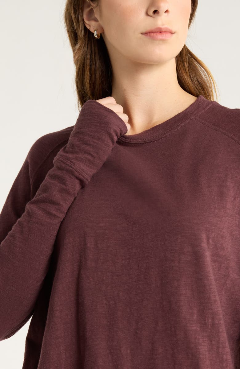 Zella Relaxed Washed 2.0 Long Sleeve Slub Tee, Alternate, color, Burgundy Fudge