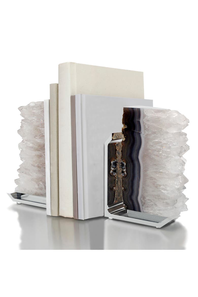 Fim Agate Druze Bookends, Main, color, BROWN GREY AND SILVER