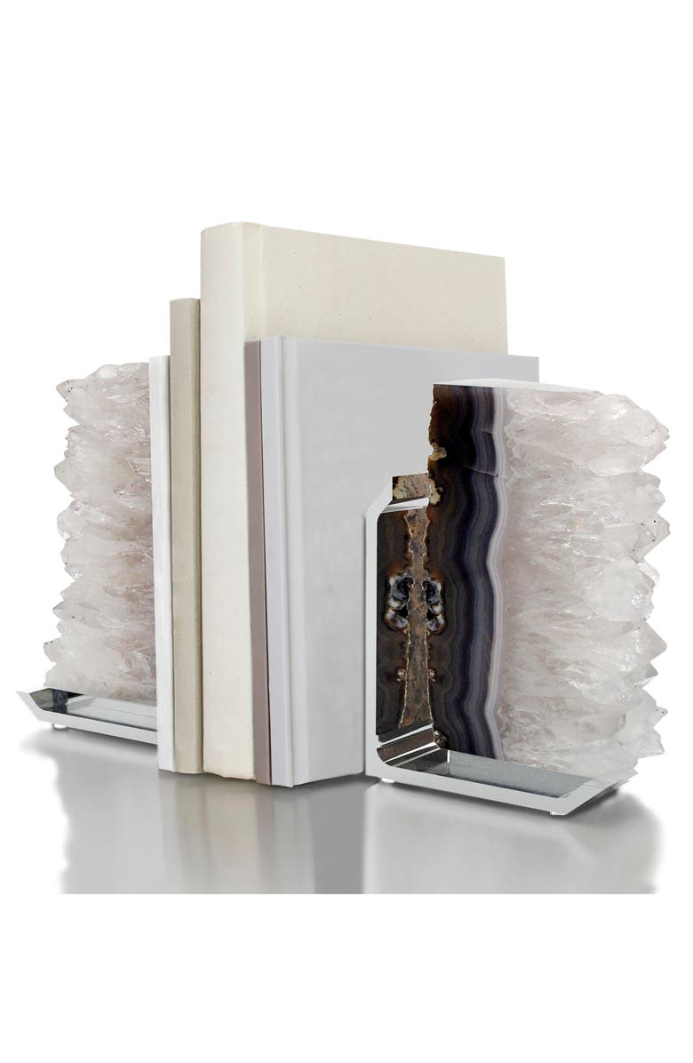 ANNA New York Fim Agate Druze Bookends, Main, color, Brown Grey And Silver