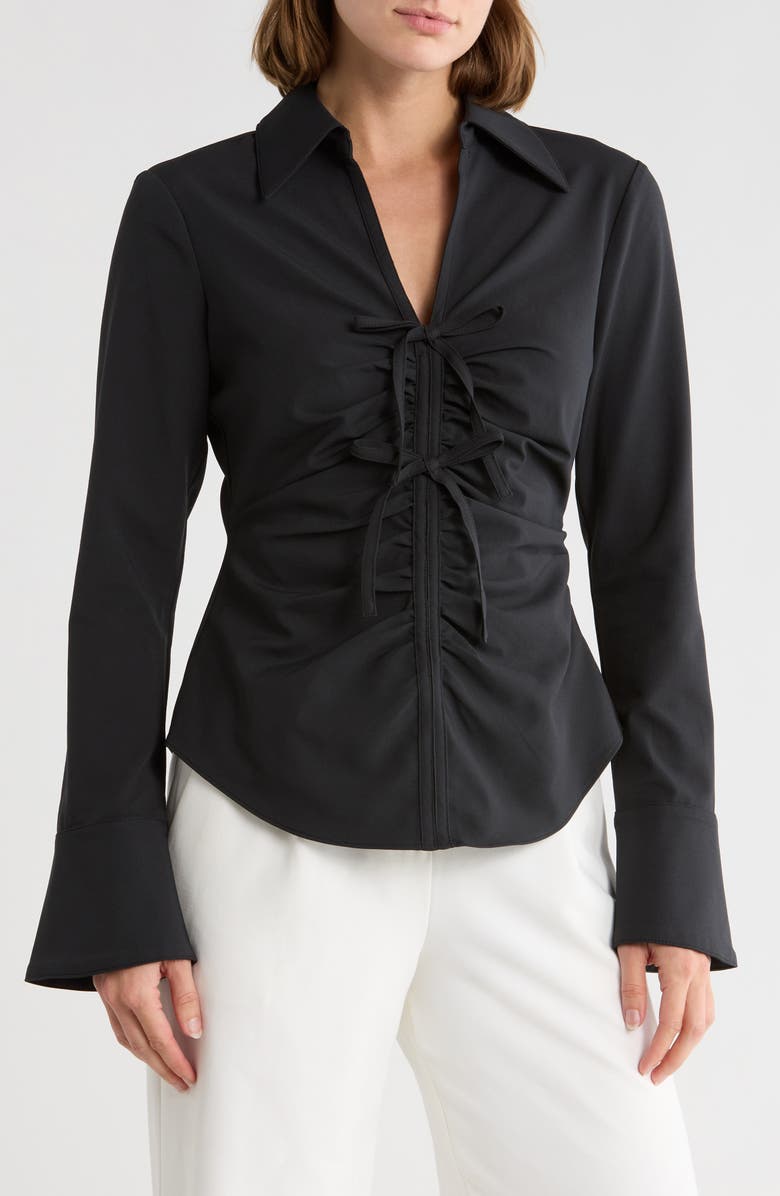 Cinq à Sept Paige Ruched Long Sleeve Top, Main, color, Black