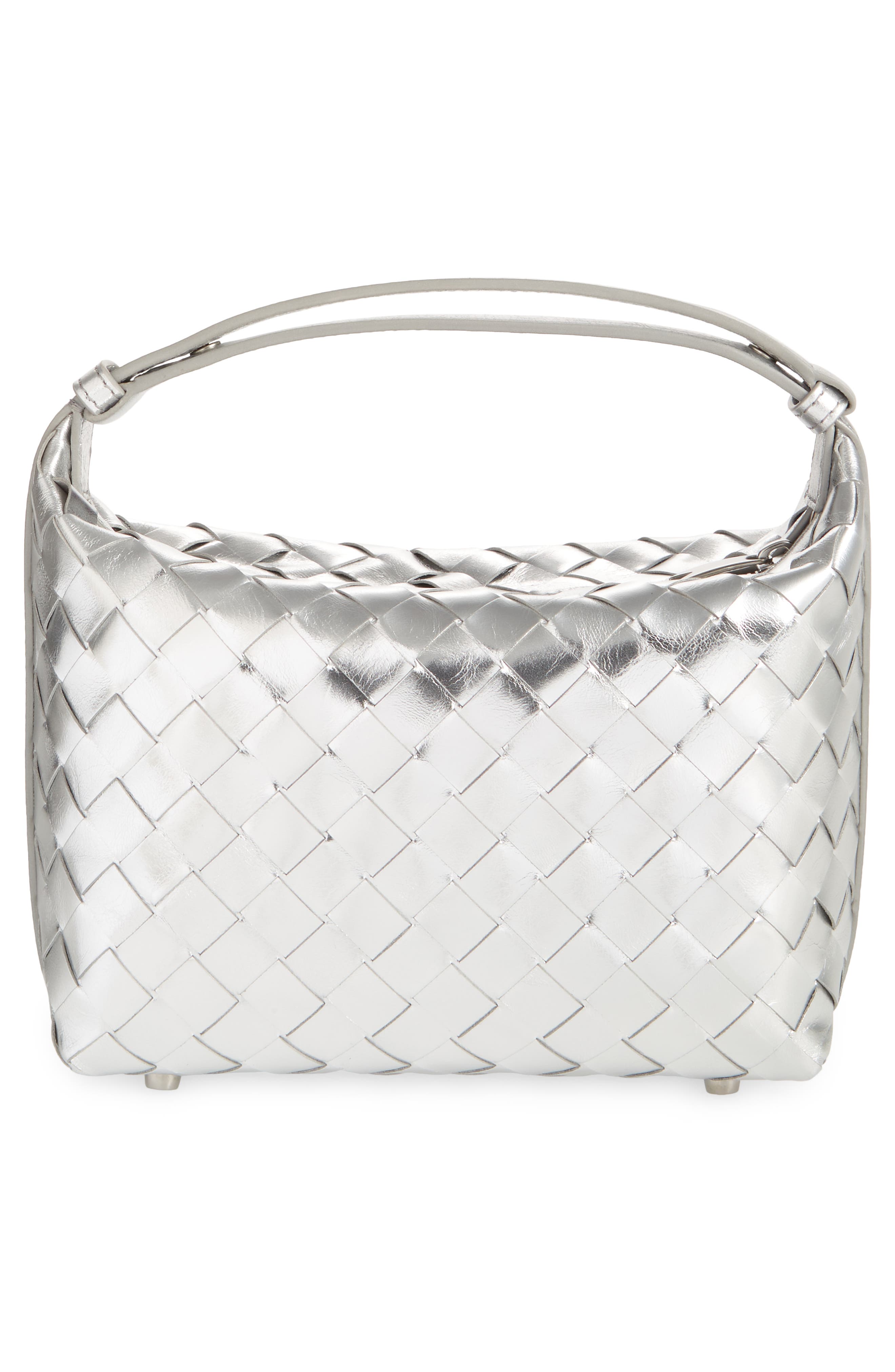 Bottega Veneta Mini Wallace Mirror Intrecciato Metallic Leather Shoulder Bag, Alternate, color, 8101 Silver/ Silver