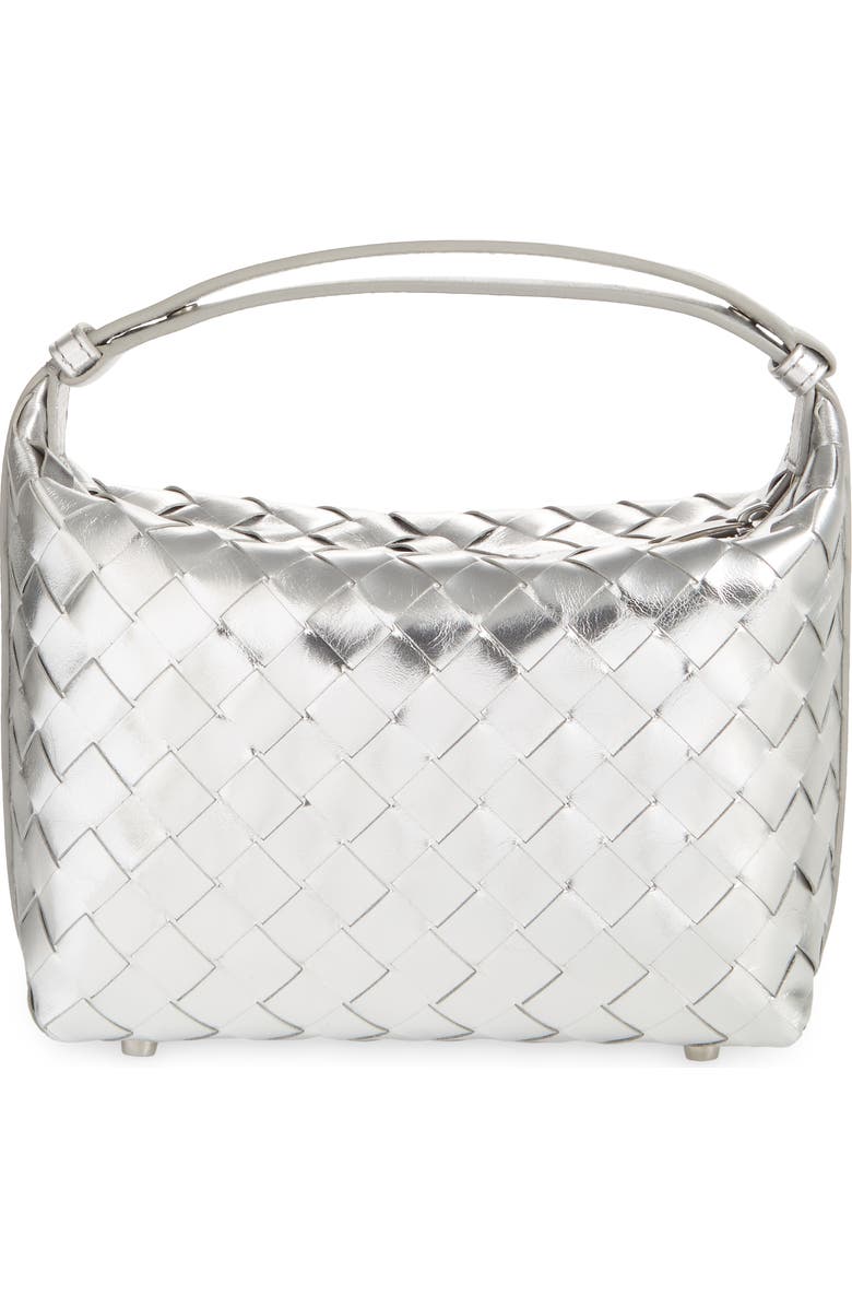 Bottega Veneta Mini Wallace Mirror Intrecciato Metallic Leather Shoulder Bag, Alternate, color, 8101 Silver/ Silver