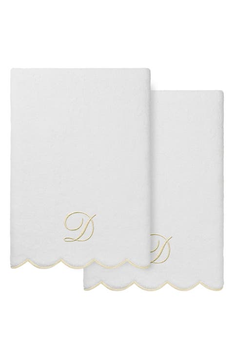 Adornia Scallop Set of 2 Monogram Bath Towels