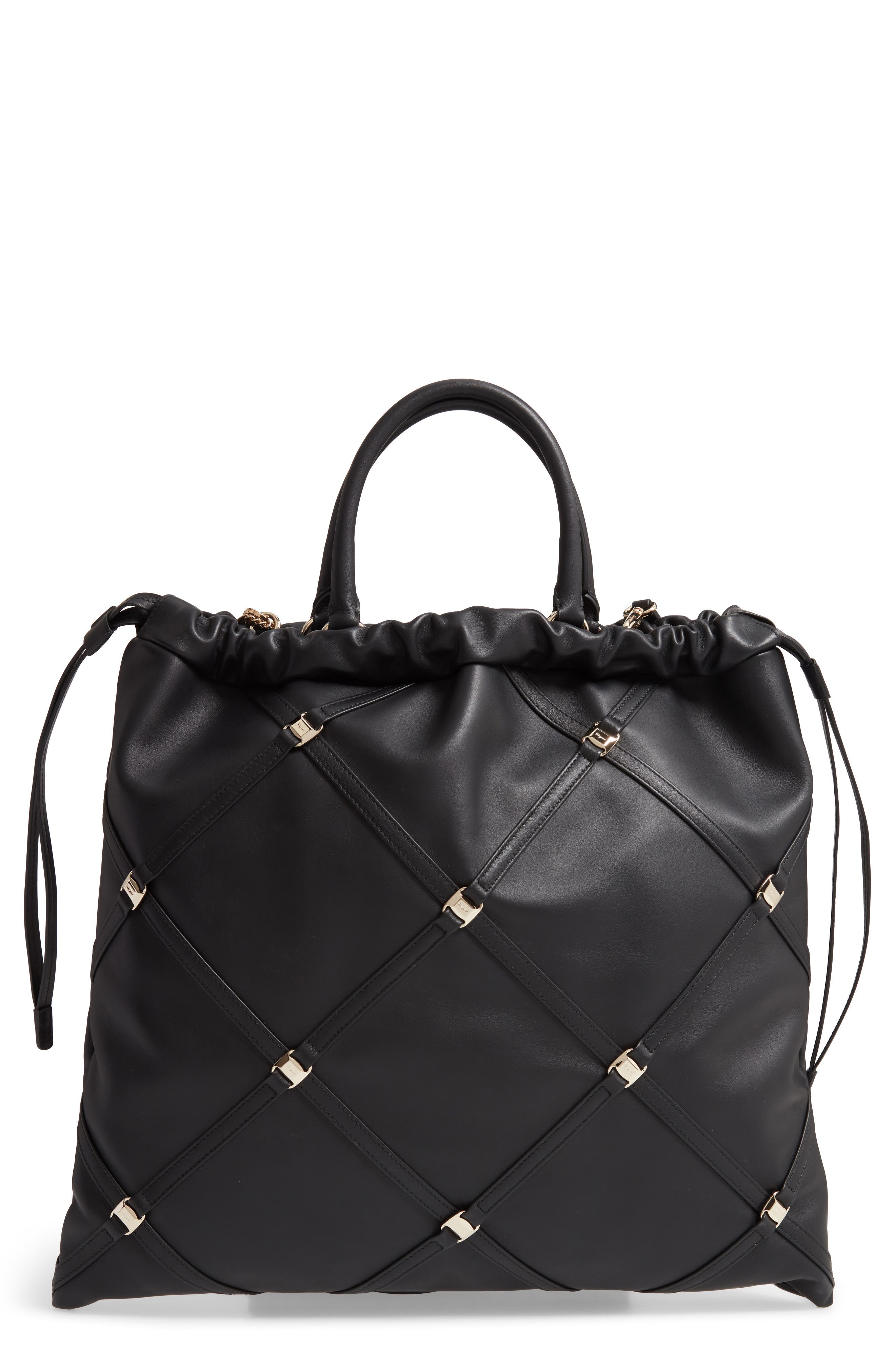 FERRAGAMO Salvatore Ferragamo Vara Caged Calfskin Leather Tote, Main, color, 