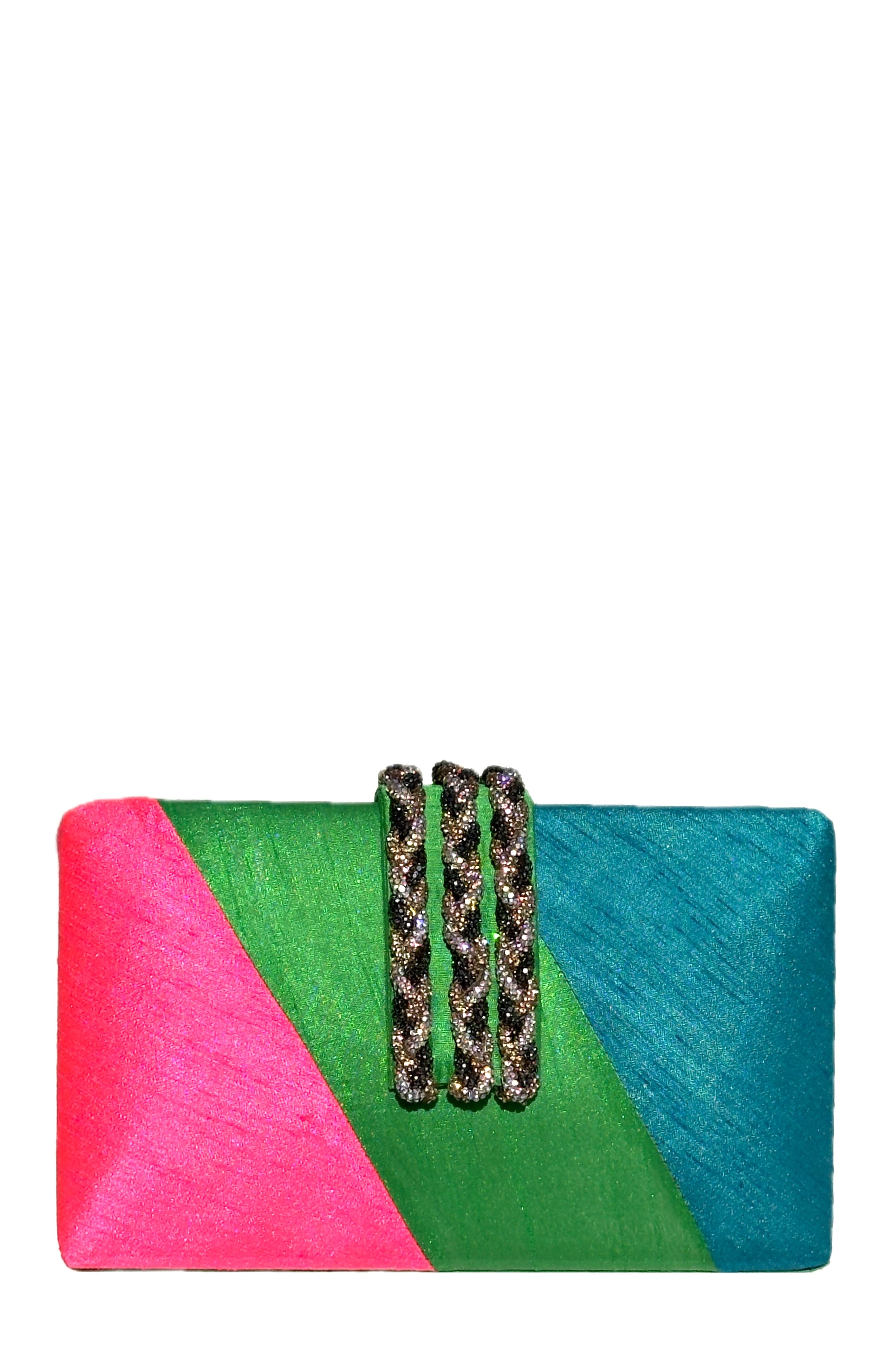 Simitri Diagonal Color Block Braided Fringe Clutch, Main, color, Jeweled