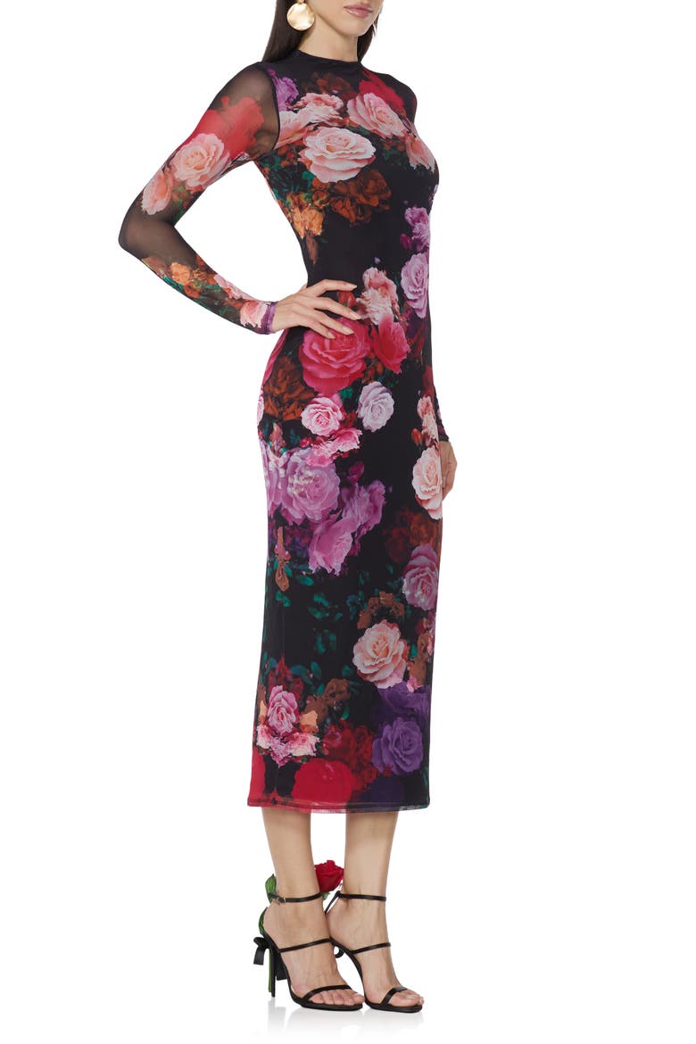 Juniper Mock Neck Mesh Midi Dress, Alternate, color, VIOLET ROSES