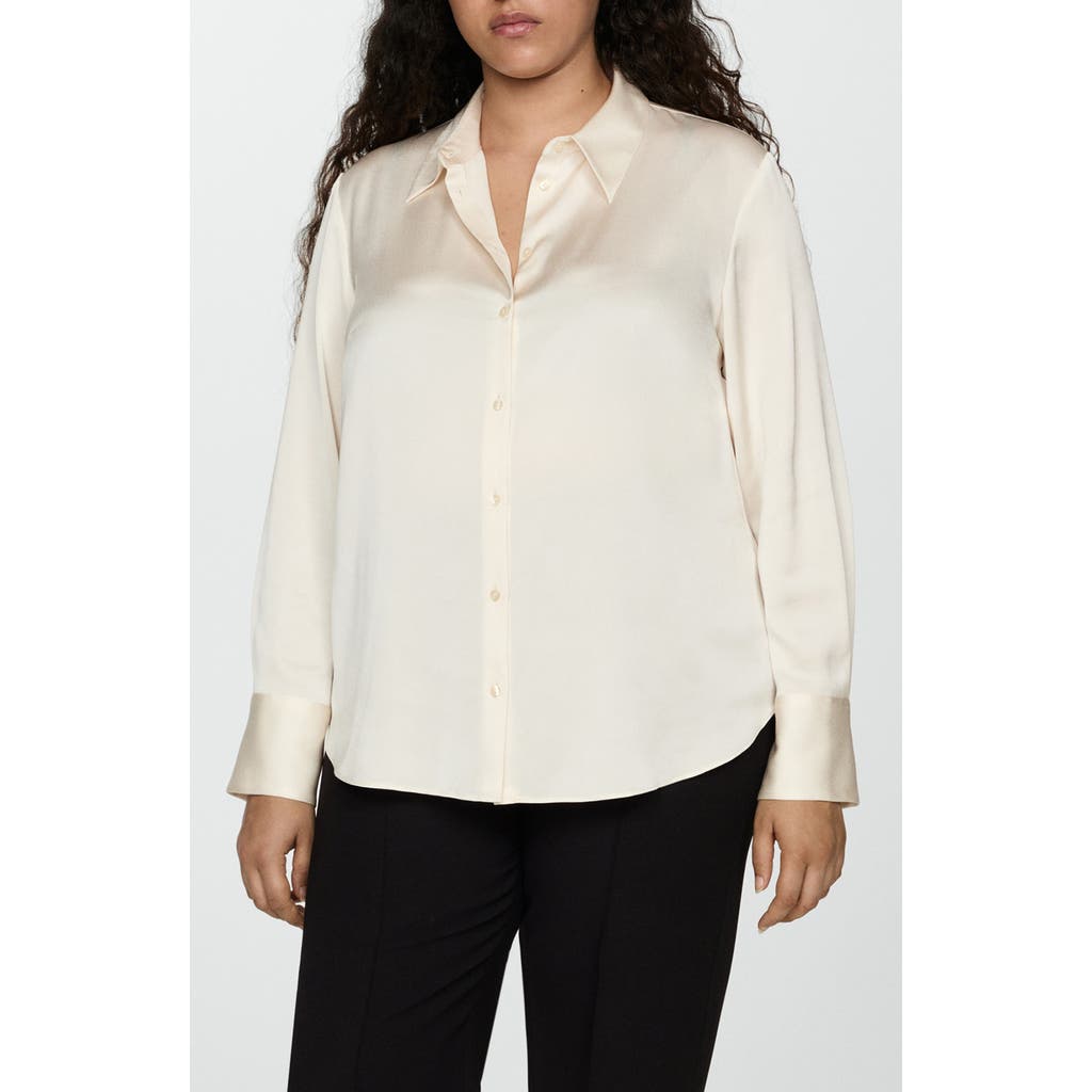 Mango Flowy Satin Button-up Shirt In White