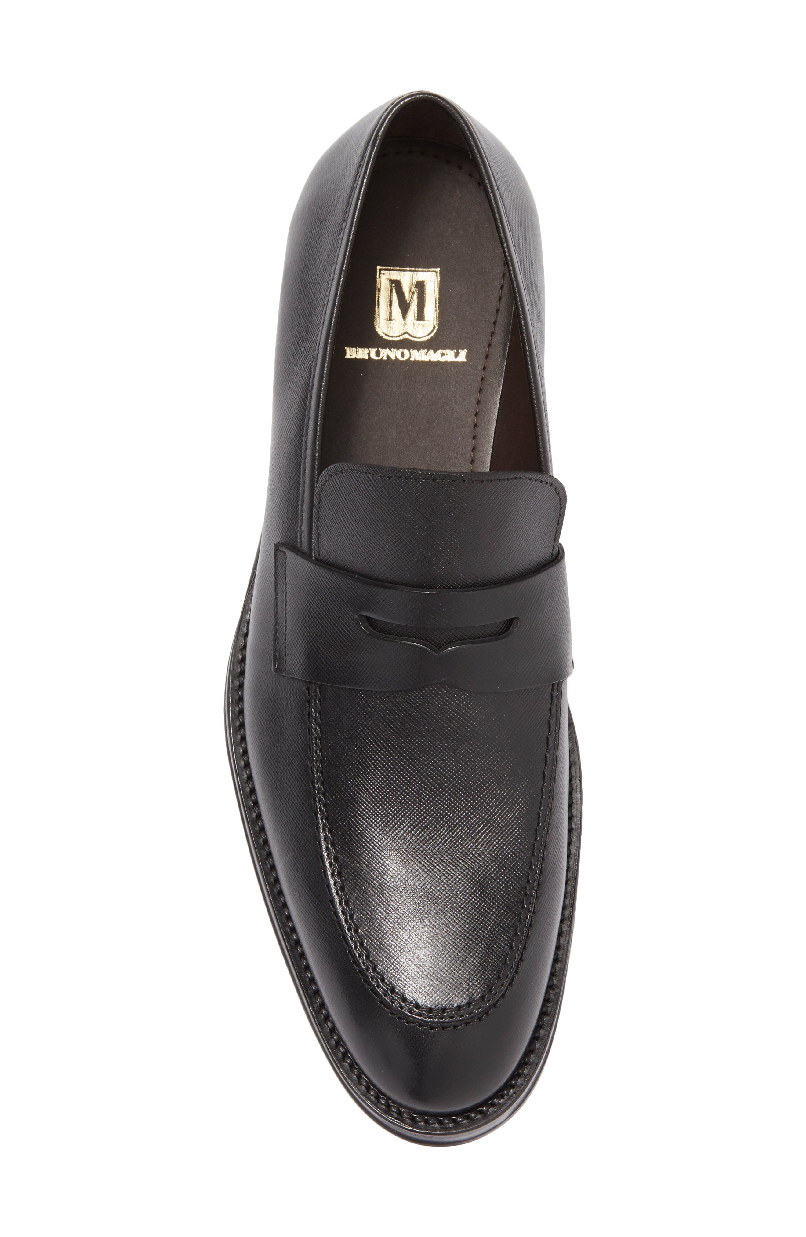 Bruno Magli Cosmo Saffiano Leather Penny Loafer, Alternate, color, Black Saffiano