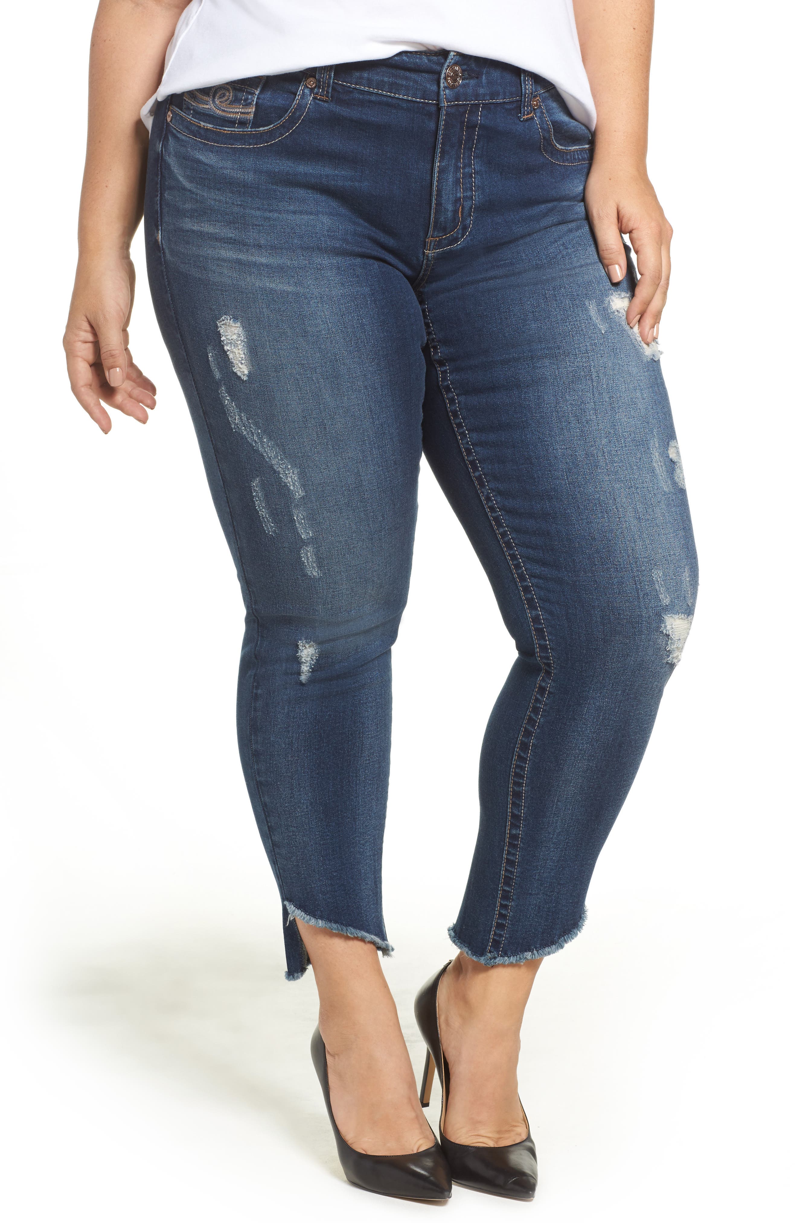 Seven7 Distressed Slant Raw Hem Skinny Jeans