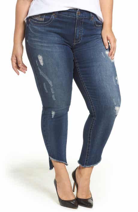 Seven7 Distressed Slant Raw Hem Skinny Jeans