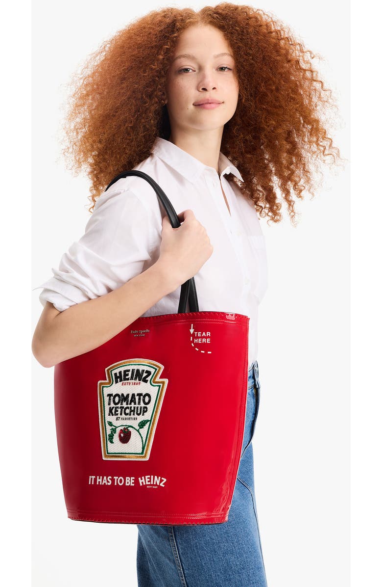 Kate Spade New York x heinz ketchup packet embroidered label tote bag, Alternate, color,