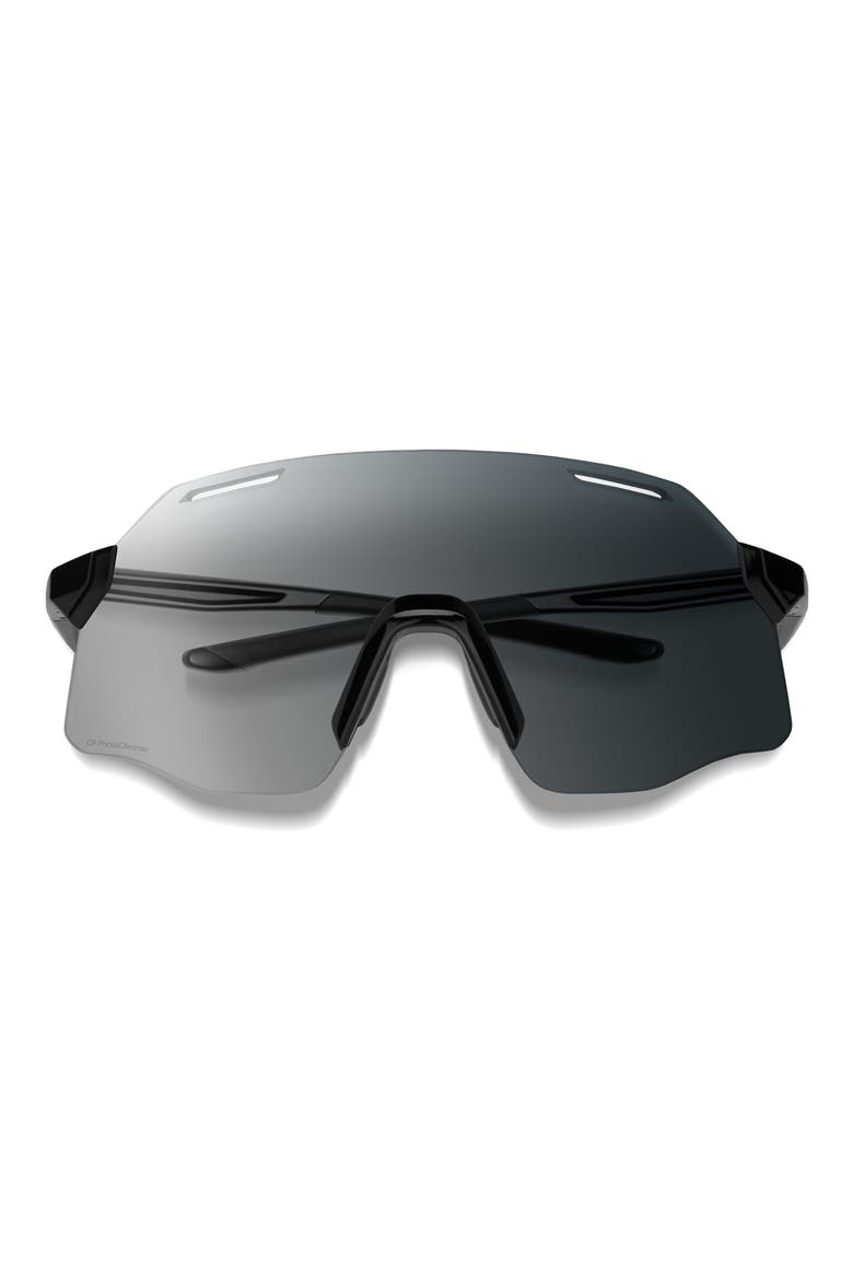 Vert 139mm ChromaPop™ Polarized Shield Sunglasses, Main, color, BLACK / CLEAR TO GRAY