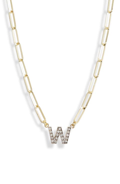 Diamond Initial Charm Paper Clip Chain Necklace
